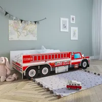 Kids Collective Autobett Kinderbett Jugendbett 70x140 | Feuerwehr Feuerwehrauto Feuerwehrmann Kinder Spielbett, ohne Matratze - Rot