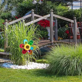Relaxdays Windrad Blume, dekorativer Blumenstecker, Gartendeko für Balkon oder Terrasse, Hbt 74,5 x 37,5 x 14 cm, bunt