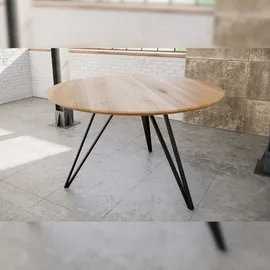 möbelliebling Sam Runder Esszimmertisch massiv Eiche Schweizer Kante 110 cm Hairpin schwarz DREAM