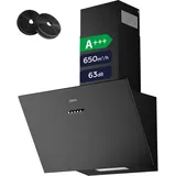 CIARRA CBCB6762A A+++ Dunstabzugshaube 60 cm Umluft 650 m3/h Kopffrei mit CBCF003 Aktivkohlefilter 3 Leistungsstufen LED Beleuchtung Schwarz