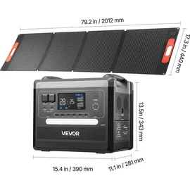 Vevor Tragbare Powerstation, 2400-W-Solargenerator mit Faltbarem 200-W-Solarpanel, Erweiterbarem 2160-Wh-LiFePO4-Akku, 10 Ausgängen & Einstellbare...