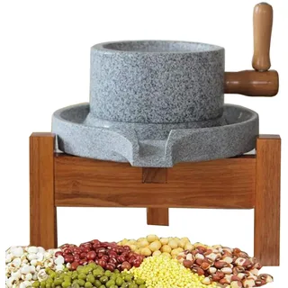 Getreidemühle Trocken-Nass-Getreidesteinmühle aus Naturgranit, Handkurbel-Pulverisierer/ Pastenmühle/ Getreidemühle, Handgemachte Mühle für Weizenbeeren, Mais, Mungobohnen, Samen, Gewürze ( Size : L (