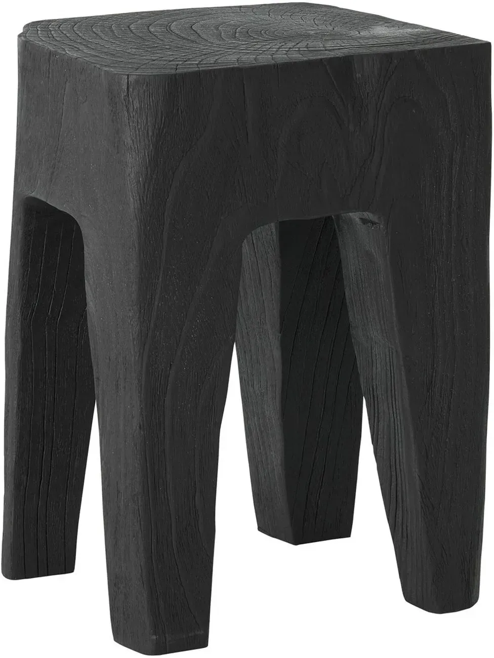 Hocker Ativ aus recyceltem Teakholz, skandinavisches Design, schwarz, handgefertigtes Unikat