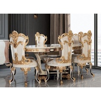 Casa Padrino Luxus Barock Esszimmer Set Creme / Weiß / Gold - 1 Barock Esstisch & 6 Barock Esszimmerstühle - Barock Esszimmer Möbel - Luxus Möbel im Barockstil - Edel & Prunkvoll