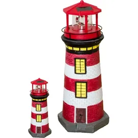 Lemodo Gartendeko Leuchtturm mit Solar 37 cm hoch, handbemalte Gartenfigur rot,weiß