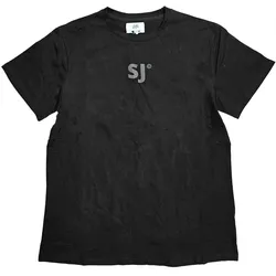 Sixth June Flock Herren T-Shirt mit Flock-Marken-Kürzel Rundhals-Shirt Kurzarm-Shirt 22711 Schwarz - S