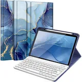 Fintie Tastatur Hülle für iPad Air 11 Zoll M3/M2 (2025/2024), iPad Air 5/4 Generation 10.9"(2022/2020), TPU Rückschale Schutzhülle mit Stifthalter, magnetisch abnehmbarer QWERTZ Keyboard, Ozean Marmor
