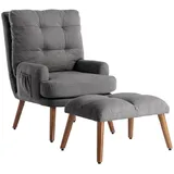 KLAM HOME Relaxsessel Moderner Loungesessel mit Fußhocker Verstellbare Rückenlehne (Set, 2-St., Rückenlehne 10-stufig verstellbar, neigbar), Stuhl mit Relaxfunktion Seitentaschen grau