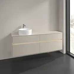 Villeroy und Boch Collaro Waschtischunterschrank C050B0VN 160x54,8x50cm, Waschtisch links, LED-Beleuchtung 12W, cashmere grey, Mit Beleuchtung