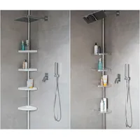 KS Handel BADREGAL TELESKOPREGAL 4 BÖDEN WEISS CHROM ECKREGAL DUSCHABLAGE DUSCHREGAL 2 FARBEN UND 2 LÄNGEN (290, Silber glänzend)