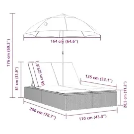 vidaXL Doppel-Sonnenliege 59 x 200 x 29 cm Hellgrau