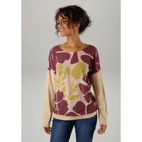 Aniston CASUAL Shirtbluse, mit grafischem Blumendruck, Gr. 48, beige-bordeaux-senf, , 95802608-48