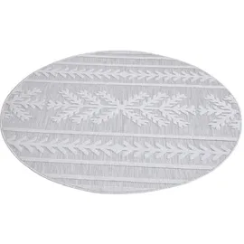 Carpet City In-& Outdoorteppich Santorini 411, 3D-Effekt, Boho-Optik", grau, H:5mm Ø:200cm, Polypropylen, Teppiche, Teppich, Wetterfest - UV-beständig für Terrasse, Flur,
