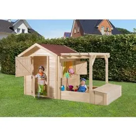 Weka Spielhaus natur mit Pergola und Sandkasten 818.1212.10430