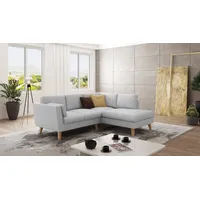 S-Style Möbel Ecksofa mit Holzfüßen im skandinavischen Stil Angeles, mit Wellenfederung silberfarben