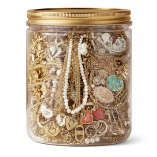 Elyebxj Gold Mystery Schmuckdosen-Set |.10-teiliges Mystery-Glas-Set, verschiedene goldfarbene Ohrringe, Ringe, Halsketten, Geschenkverpackung für Frauen