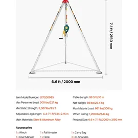 Vevor Seilwinde Aluminium/Stahl 544 kg 30 m Grau