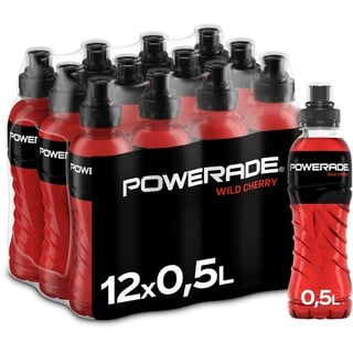 Powerade Sports Wild Cherry - Iso Drink mit Elektrolyten - als erfrischendes, kalorienarmes Sportgetränk oder als Power Drink für zwischendurch , 12 x 500 ml Power Drink Kirsche