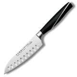Tyrolit LIFE Santoku Messer mit Kullenschliff - 12 cm Edelstahlklinge - extrem scharfes Küchenmesser für Fisch, Fleisch, Obst und Gemüse - Made in Tirol