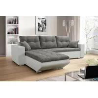 Fun Möbel Ecksofa Sofa NINO mit Schlaffunktion Weiss-Grau Ottomane Links - Schwarz