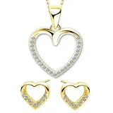 Limana Ohrring und Ketten Set 925 Silber Herzkette mit Herzohrringe Goldkette Goldohrringe vergoldet (inkl. Geschenkdose Halskette Anhänger Kette mit Ohrstecker), Liebesgeschenk Liebe Geschenk Set für Sie Frauen Damen Freundin Mutter goldfarben