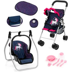 Puppenbuggy BAYER "Set mit Tasche" Puppenwagen bunt (blau/pink) Kinder