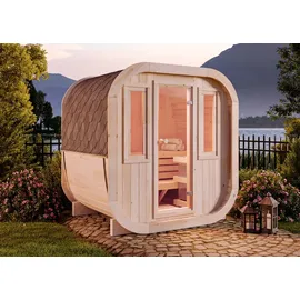 FinnTherm Fasssauna ScandiCube Mini Xs Fasssauna 2 Sitzbänke aus Holz , Sauna Mit 42 mm Wandstärke, Außensauna mit Montagematerial - FinnTherm