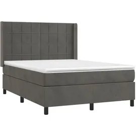 vidaXL Boxspringbett mit Matratze & LED Dunkelgrau 140x200 cm Samt