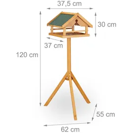 Relaxdays Vogelfutterhaus mit Ständer, groß, wetterfestes Dach, Garten, Holz Vogelhaus HBT 120 x 62 x 55 cm, Natur/grün