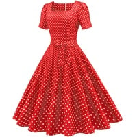 Dyhxuan 50er Rockabilly Petticoat Kleider Damen Retro Tupfen Druck Abendkleid Quadratischer Kragen Kurzarm Swing Kleid Partykleid Mit Bogen Knöpfe Ballkleid Cocktailkleid Brautjungfern Kleid