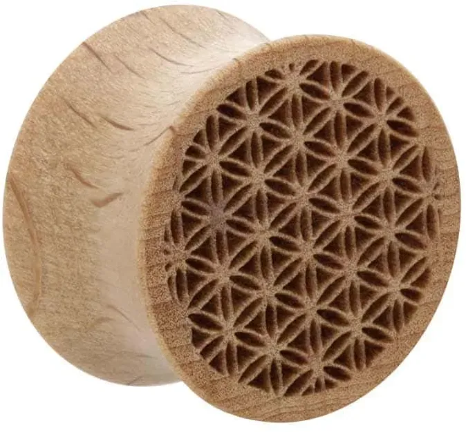Holz Double Flared Plug BLUME DES LEBENS
