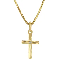 trendor 51954 Kreuz-Anhänger für Kinder Gold 585 mit Vergoldeter Silberkette