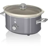 Swan Retro Slow Cooker 3,5L Abnehmbarer Kochbehälter, PFOA- und PTFE-freier Keramischer Antihaft-Behälter, 3 Temperaturstufen, Glasdeckel, Vintage-Design, Grau, 200W