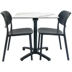Restootab Terrassenset Klapptisch Diabolo - 2 Stühle - Modell weißer Marmor