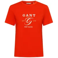 GANT T-Shirt mit Label-Print, Koralle, XXL