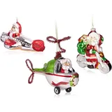 BRUBAKER 3-teiliges Baumkugel Set Weihnachtsmann auf Reisen - Handbemalte Weihnachtskugeln Santa mit Motorrad, Flugzeug und Helikopter - Mundgeblasener Christbaumschmuck aus Glas Baumschmuck Lustig