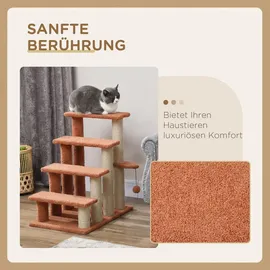 PawHut Katzentreppe 4 Stufen Hundetreppe Plüsch Braun 60 x 40 x 64 cm