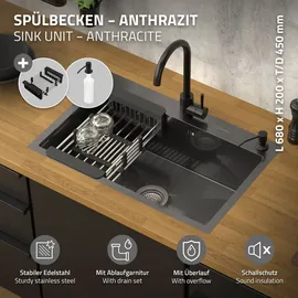 ML-Design Spülbecken Edelstahl 68 x 45 cm Anthrazit