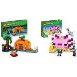 LEGO 21248 Minecraft Die Kürbisfarm Set, baubares Spielzeug-Haus mit Frosch & 21247 Minecraft Das Axolotl-Haus Set, baubare rosa Unterwasserbasis