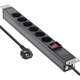 InLine 19" Steckdosenleiste, 6-fach Schutzkontakt mit Schalter, 2m, schwarz