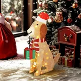 Outsunny Weihnachtsdekoration, Beleuchteter Weihnachtswelpe mit 74 warmweißen LED-Lichtern, Beleuchtet Weihnachtsdeko für den Innen- und Außenbereich, Gelb