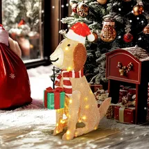 Outsunny Weihnachtsdekoration, Beleuchteter Weihnachtswelpe mit 74 warmweißen LED-Lichtern, Beleuchtet Weihnachtsdeko für den Innen- und Außenbereich, Gelb