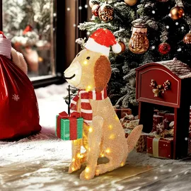 Outsunny Weihnachtsdekoration, Beleuchteter Weihnachtswelpe mit 74 warmweißen LED-Lichtern, Beleuchtet Weihnachtsdeko für den Innen- und Außenbereich, Gelb