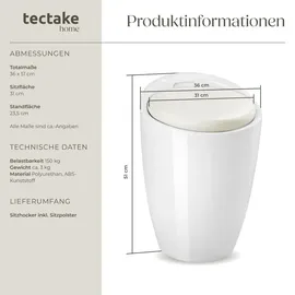 Tectake Sitzhocker, aus hochwertigem Kunststoff, 18 l Stauraum, 36 x 51 cm