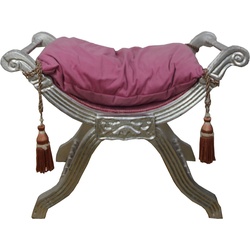 Casa Padrino Barock Sitzhocker - Kreuzhocker Rosa / Silber - Möbel