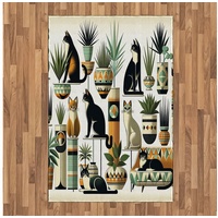 Teppich Flachgewebe Deko-Teppiche für das Wohn-,Schlaf-, und Essenszimmer, Abakuhaus, rechteckig, Katze Boho Ethno Kätzchen grün|schwarz 120 cm x 180 cm