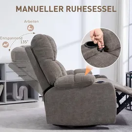 Homcom Relaxsessel Fernsehsessel mit Liegefunktion, Schaukelfunktion, Drehbar Tv-sessel mit Fußstütze, Taschenfederkern und Becherhalter, Hellbraun