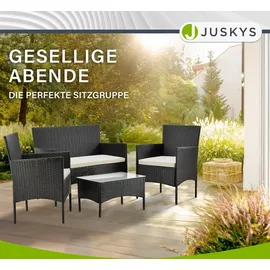 Juskys Fort Myers Polyrattan Gartenmöbel-Set Schwarz/Creme