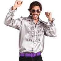 Boland- Disco Hemd mit Rüschen, Silber, für Herren, Kostüm, Party Shirt, Schlagermove, 70er Jahre, Mottoparty, Karneval