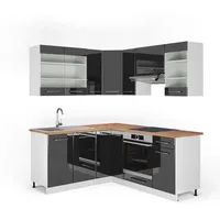 Vicco Eckküche, Schwarz Hochglanz, Weiß, Holzwerkstoff, L-Form,Formgebogen, 190x81.6x60 cm, Küchen, Eckküchen, Eckküchen ohne Geräte